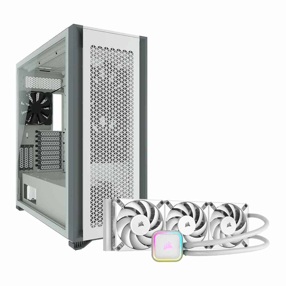 (image for) Corsair 7000D Airflow White Chassis + Corsair iCUE H150i RGB ELITE White AIO Bundle